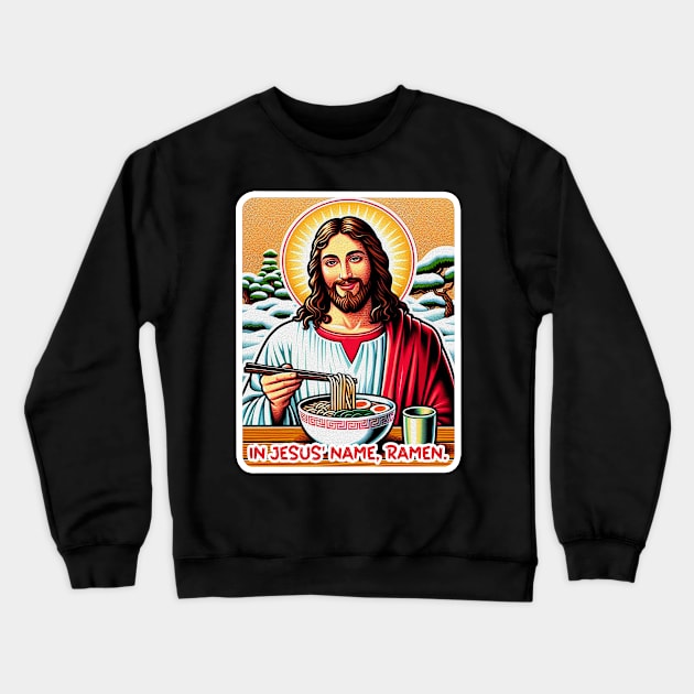 In Jesus Name Ramen Japanese Garden White Christmas Crewneck Sweatshirt by Plushism